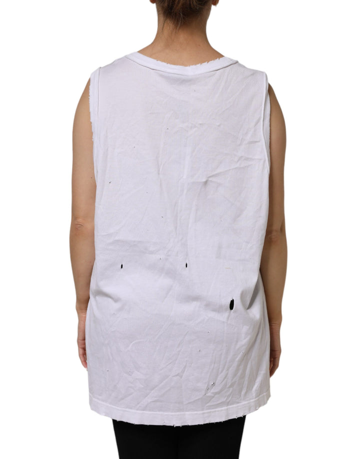 Dolce &amp; Gabbana White Cotton Sleeveless Round Neck Tank Top