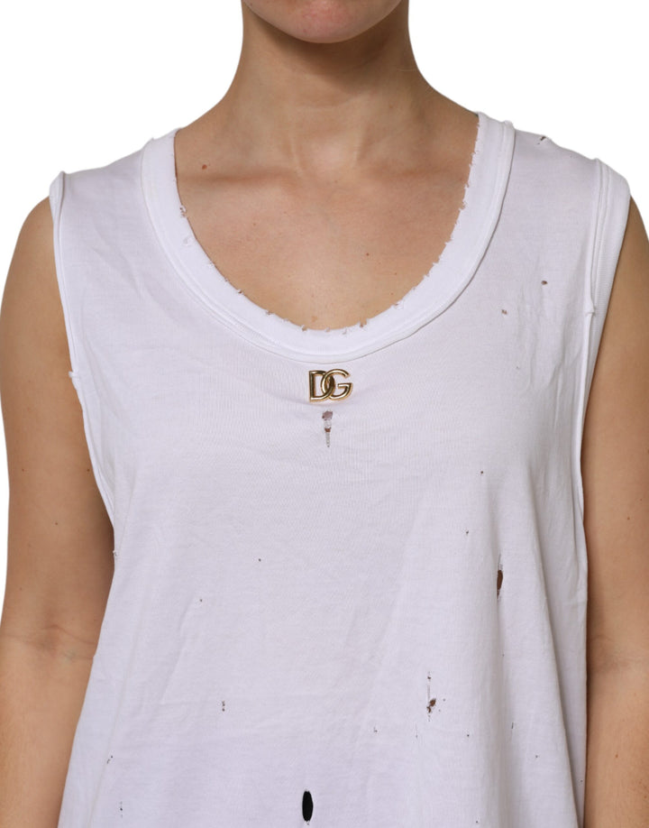 Dolce &amp; Gabbana White Cotton Sleeveless Round Neck Tank Top