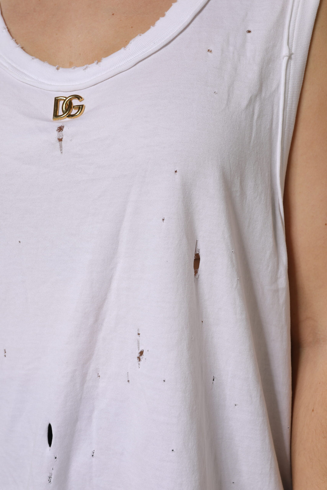 Dolce &amp; Gabbana White Cotton Sleeveless Round Neck Tank Top
