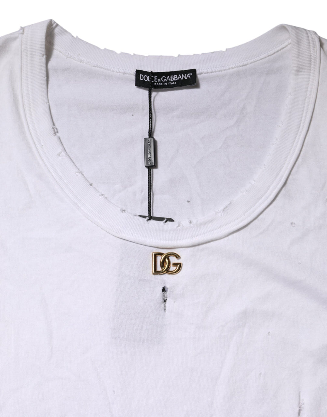 Dolce &amp; Gabbana White Cotton Sleeveless Round Neck Tank Top