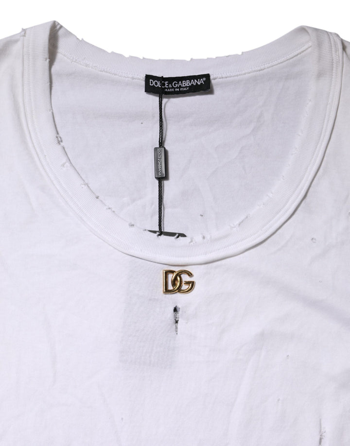 Dolce &amp; Gabbana White Cotton Sleeveless Round Neck Tank Top