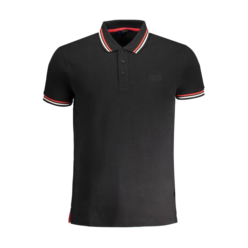 Cavalli Class Black Cotton Men Polo Shirt