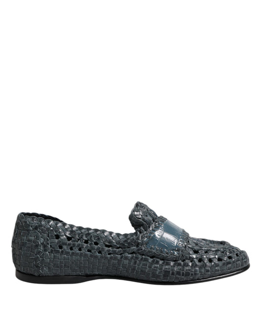 Dolce & Gabbana Blue Woven Leather Slip On Loafers Shoes