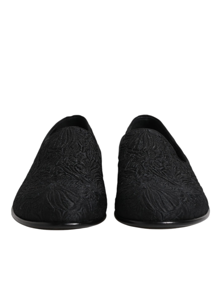 Dolce &amp; Gabbana Black Jacquard Slip On Loafers Formal Shoes