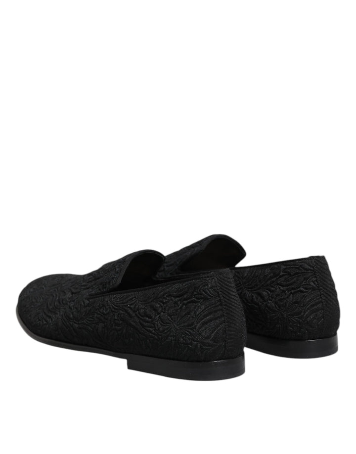 Dolce &amp; Gabbana Black Jacquard Slip On Loafers Formal Shoes