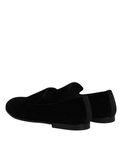 Dolce & Gabbana Black Velvet Slip On Loafers Formal Shoes
