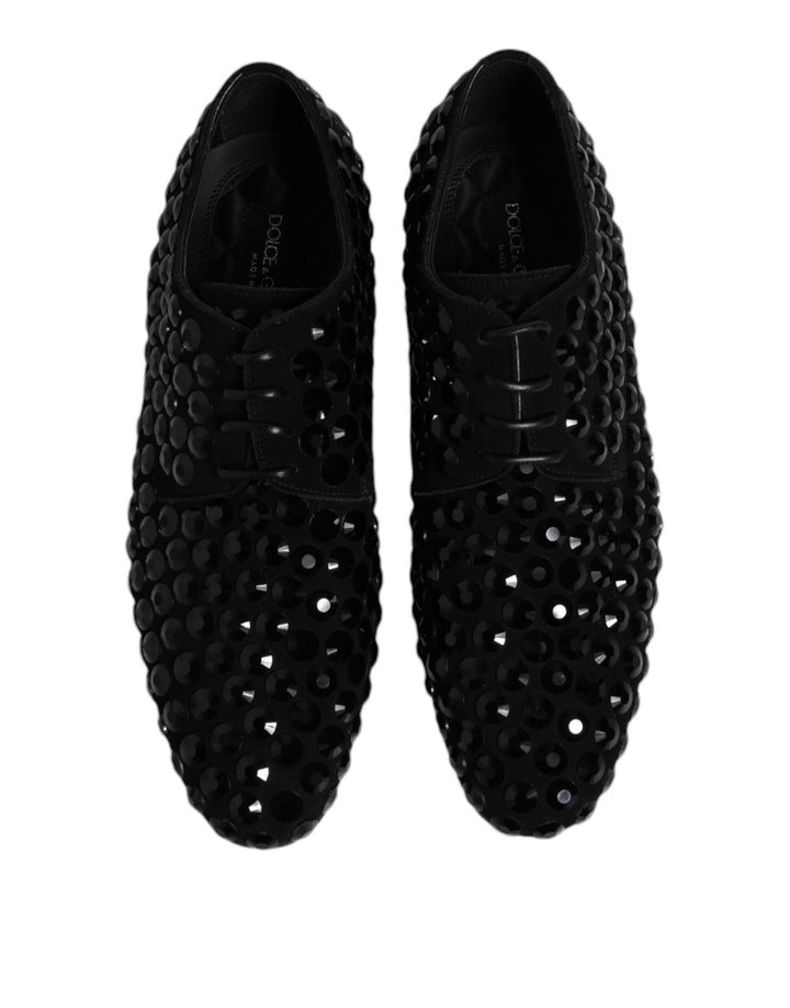 Dolce &amp; Gabbana Black Suede Strass Derby Formal Shoes