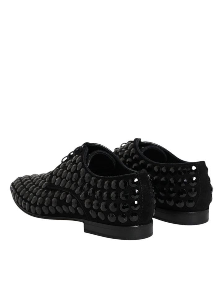 Dolce &amp; Gabbana Black Suede Strass Derby Formal Shoes