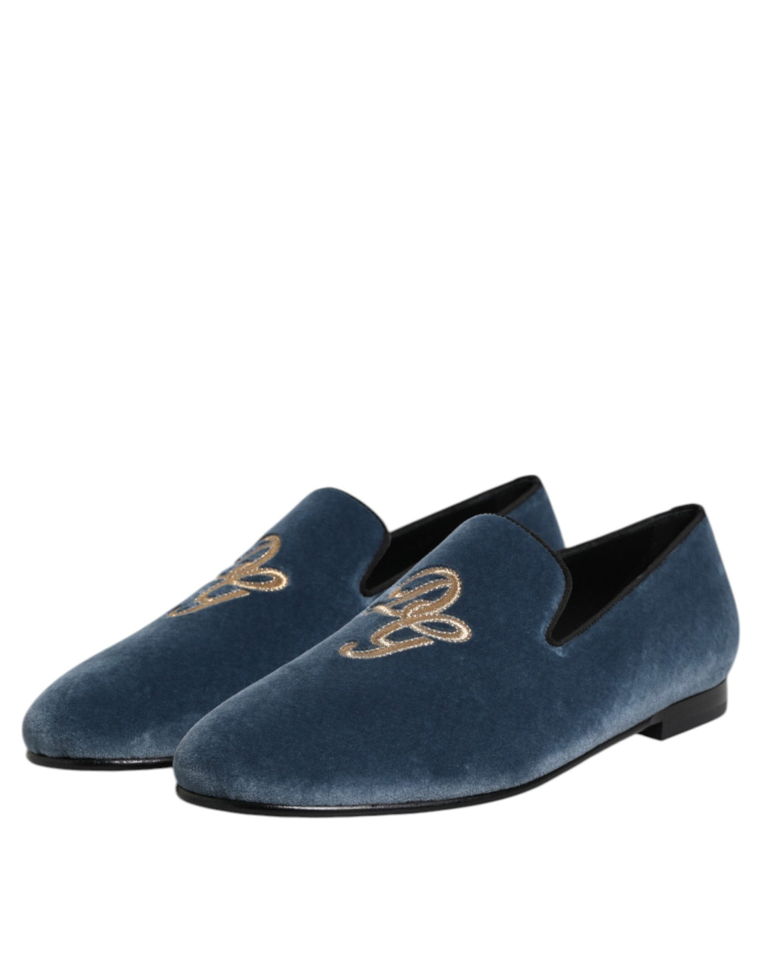 Dolce &amp; Gabbana Blue Velvet DG Logo Loafers Formal Shoes