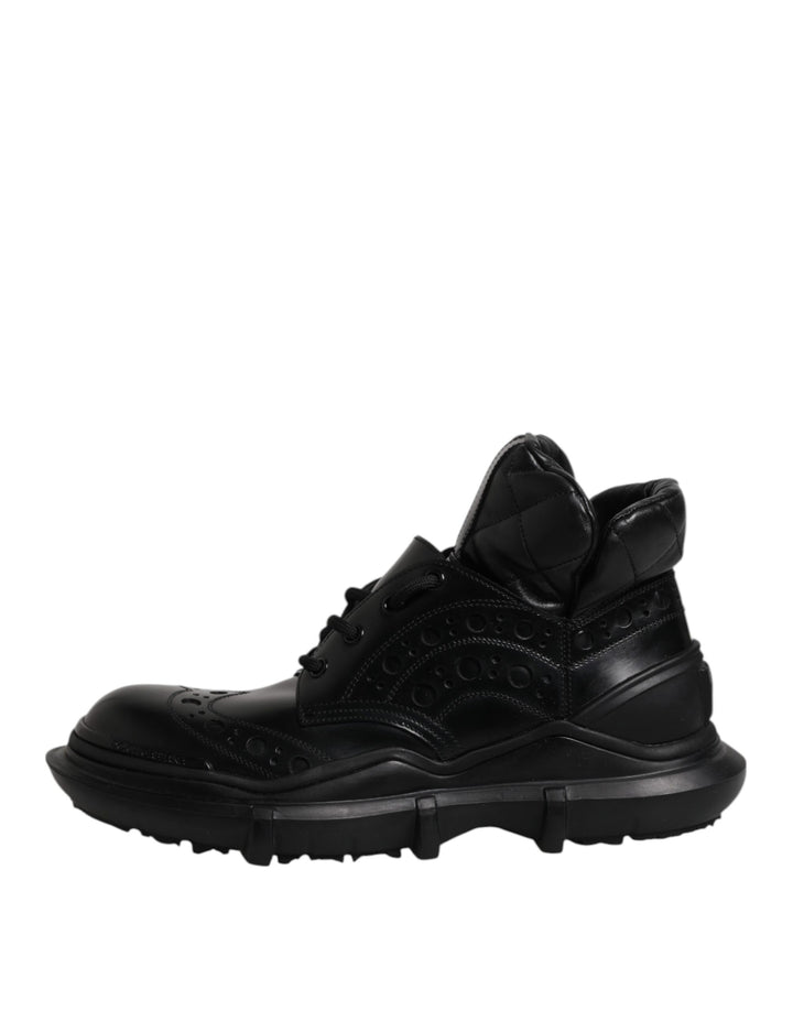 Dolce &amp; Gabbana Black Leather Casual Mens Ankle Boots Shoes
