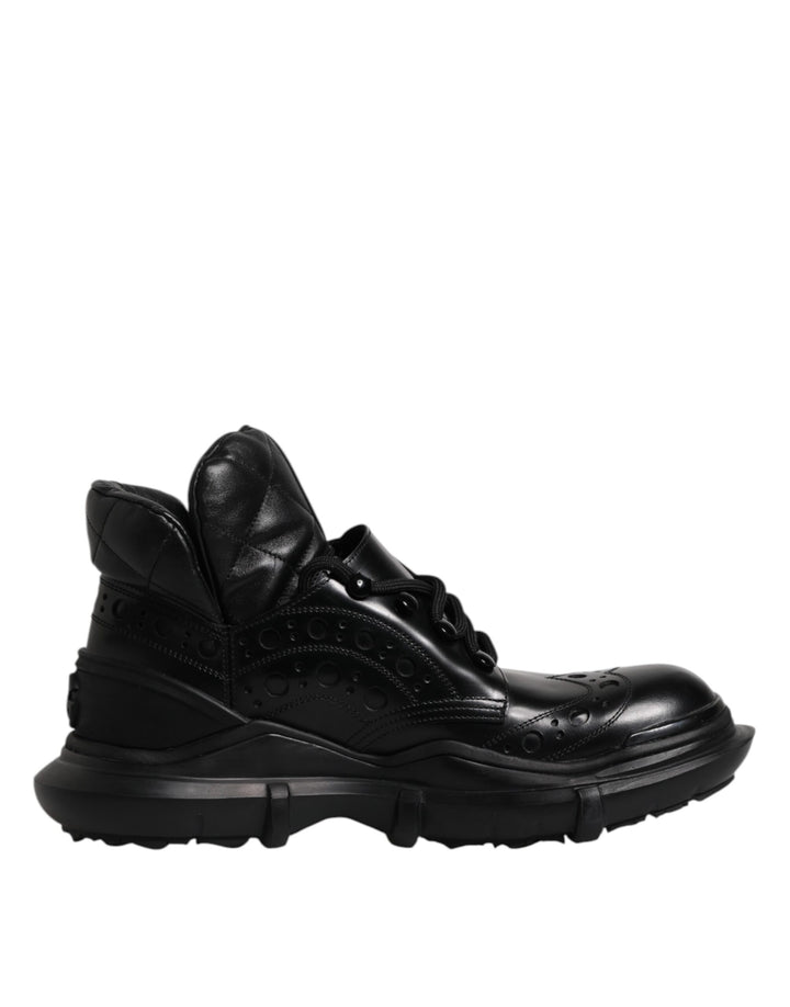 Dolce &amp; Gabbana Black Leather Casual Mens Ankle Boots Shoes
