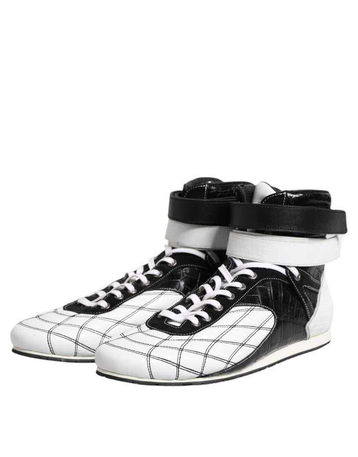 Dolce &amp; Gabbana Black White Leather High Top Sneakers Shoes