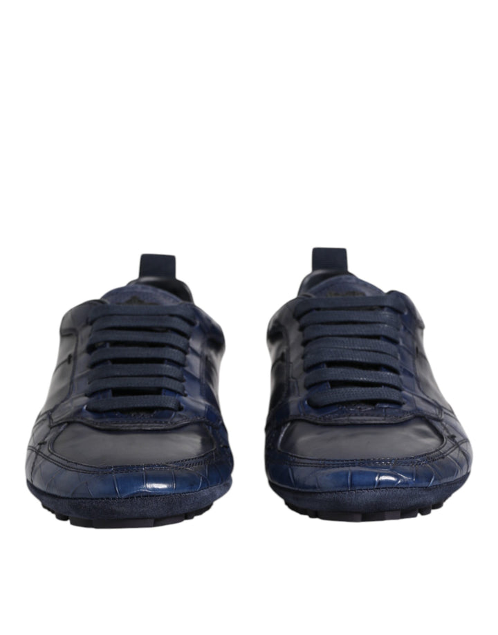 Dolce &amp; Gabbana Dark Blue Leather Low Top Men Sneakers Shoes