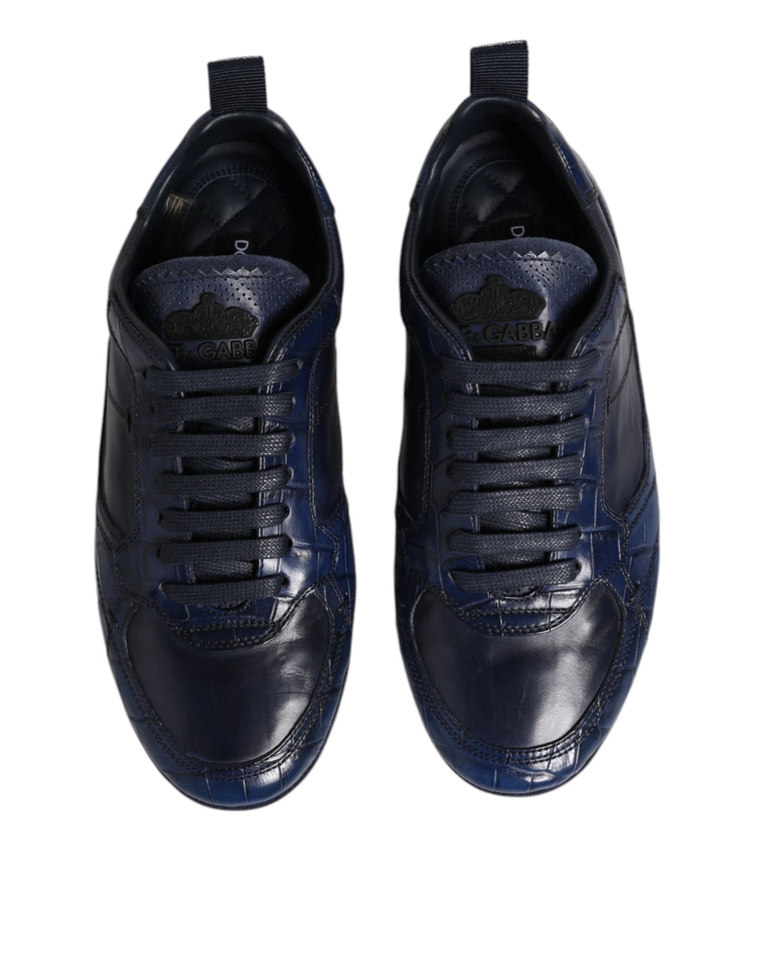 Dolce &amp; Gabbana Dark Blue Leather Low Top Men Sneakers Shoes