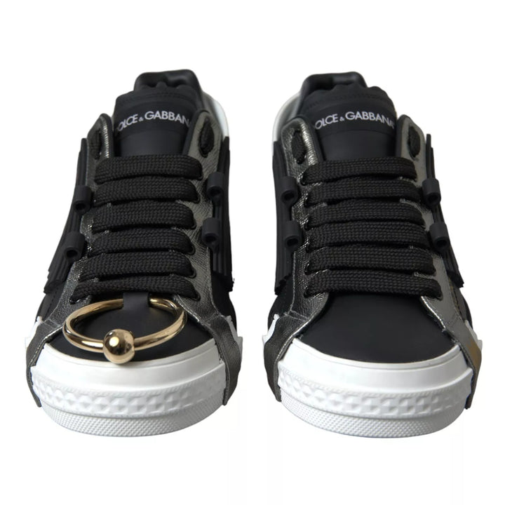 Dolce &amp; Gabbana Black Leather Low Top Sneakers Portofino Shoes