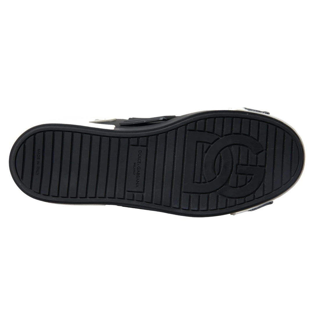 Dolce &amp; Gabbana Black Leather Low Top Sneakers Portofino Shoes