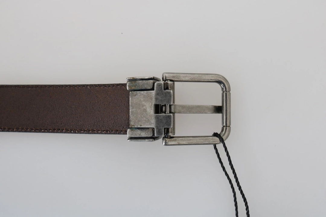 Dolce &amp; Gabbana Blue Perforated Leather Gray Buckle Belt
