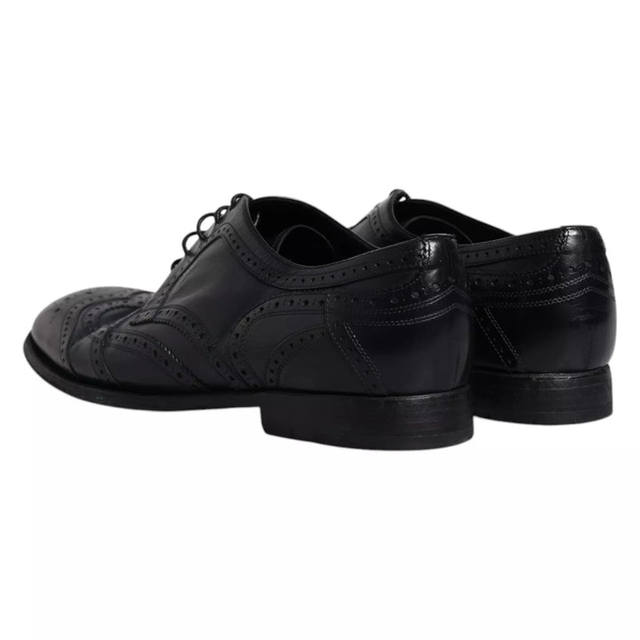 Dolce &amp; Gabbana Dark Blue Leather Derby Wingtip Formal Shoes