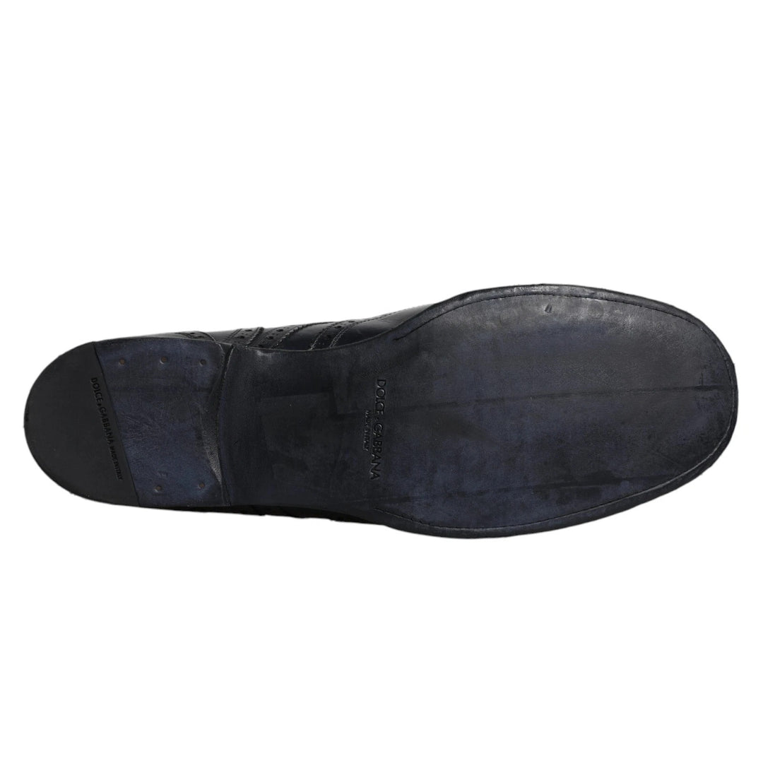 Dolce &amp; Gabbana Dark Blue Leather Derby Wingtip Formal Shoes