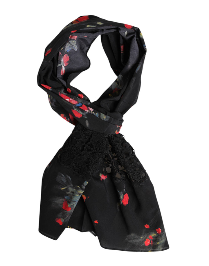 Dolce &amp; Gabbana Black Floral Print Neck Warmer Wrap Scarf