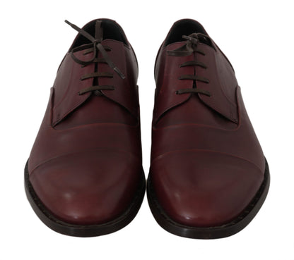 Dolce & Gabbana Red Bordeaux Leather Derby Formal Shoes