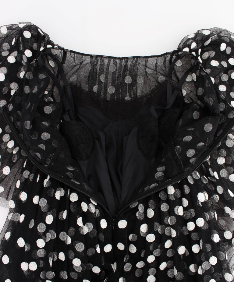 Dolce &amp; Gabbana Black White Polka Dotted Ruffled Dress women’s dress