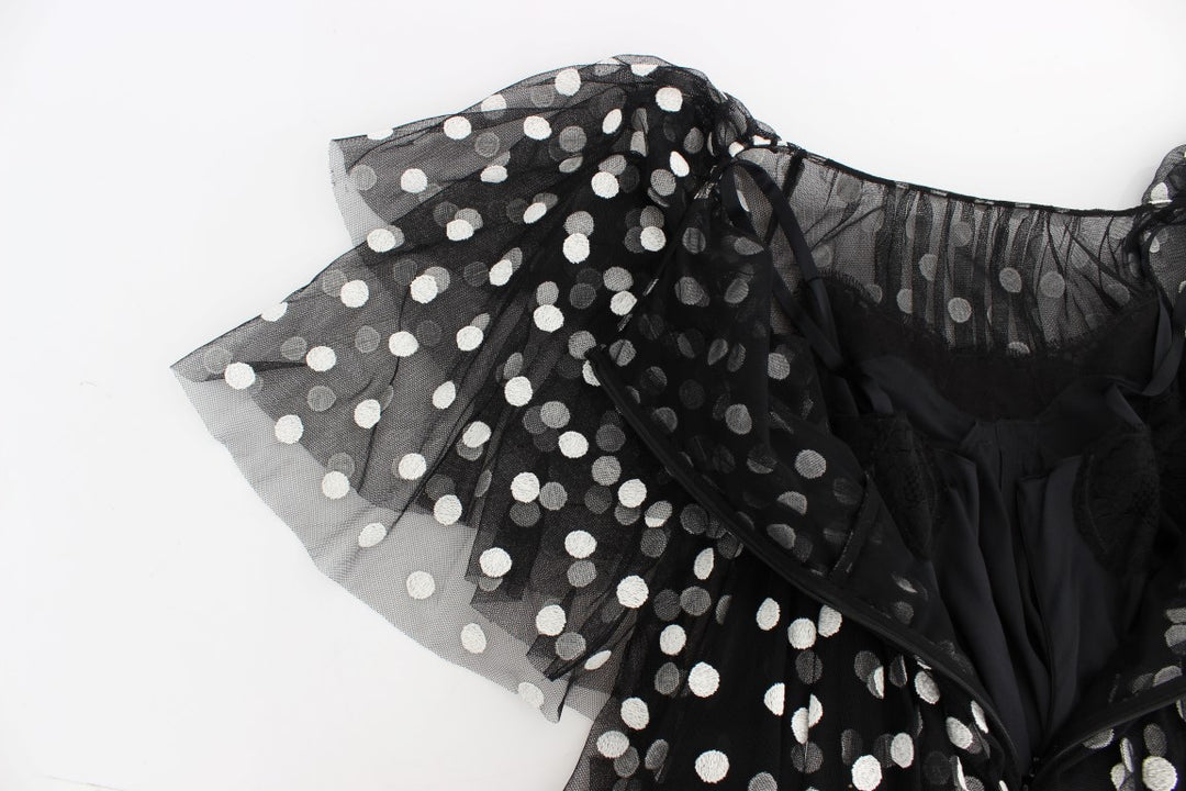 Dolce &amp; Gabbana Black White Polka Dotted Ruffled Dress women’s dress