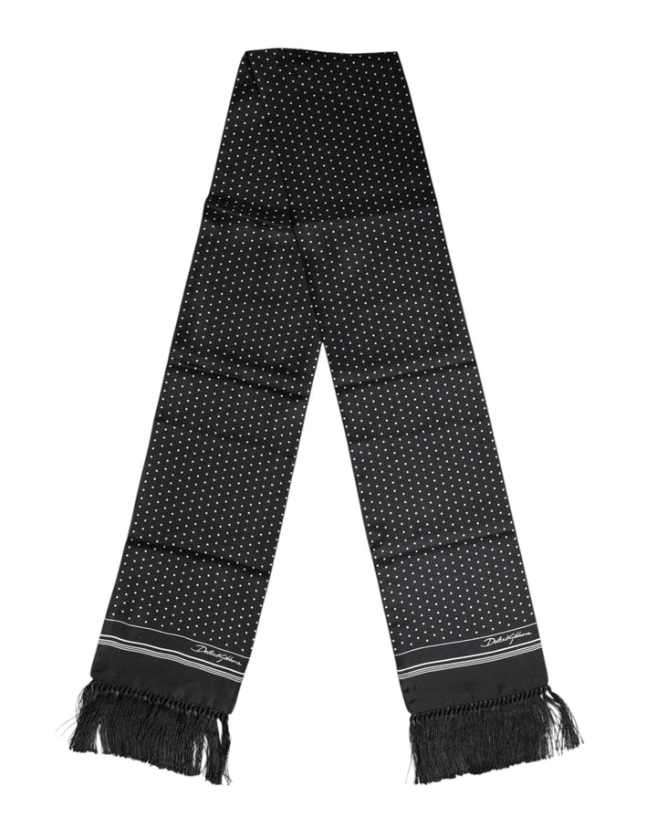 Dolce &amp; Gabbana Black White Polka Dot Fringes Foulard Scarf