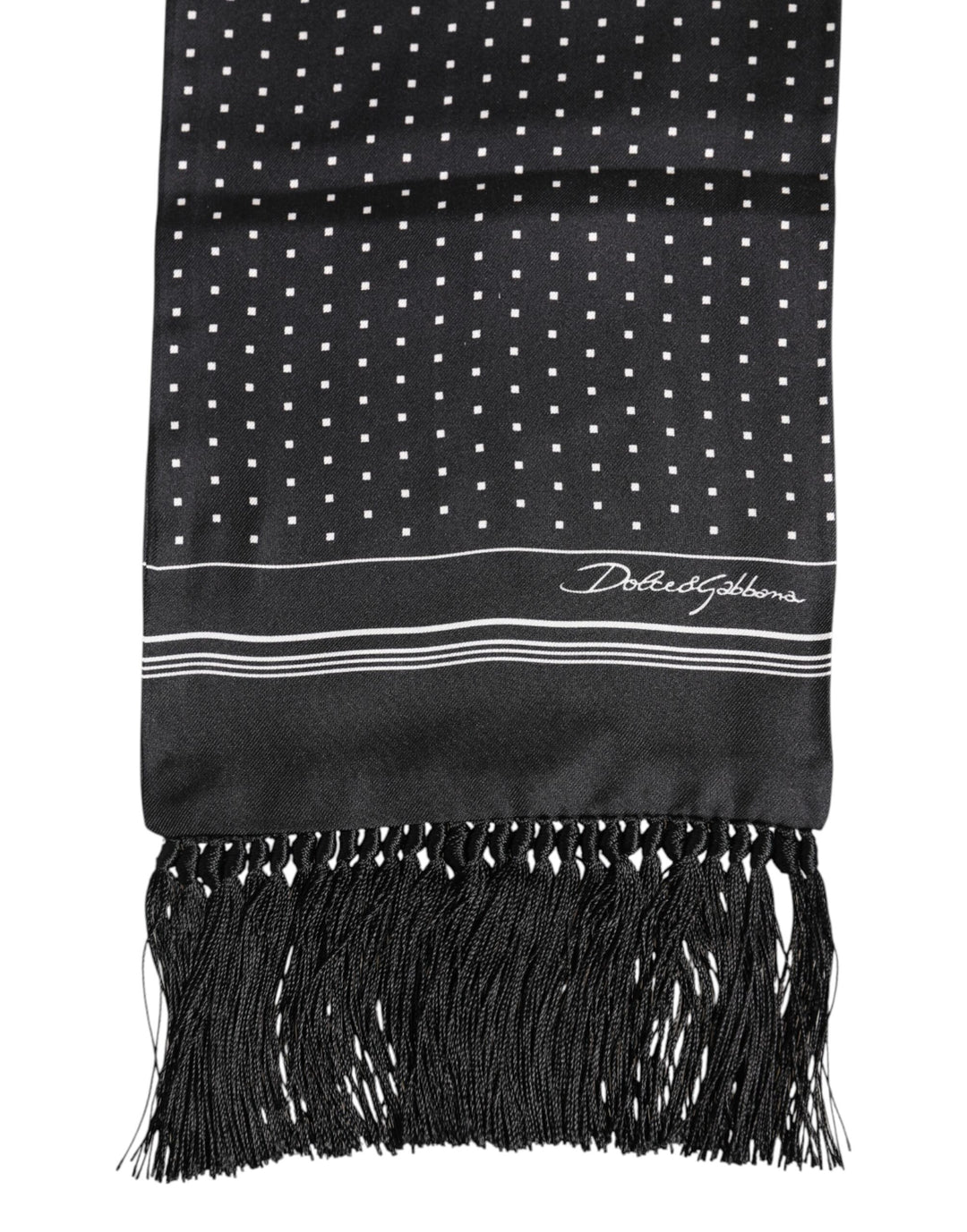 Dolce &amp; Gabbana Black White Polka Dot Fringes Foulard Scarf