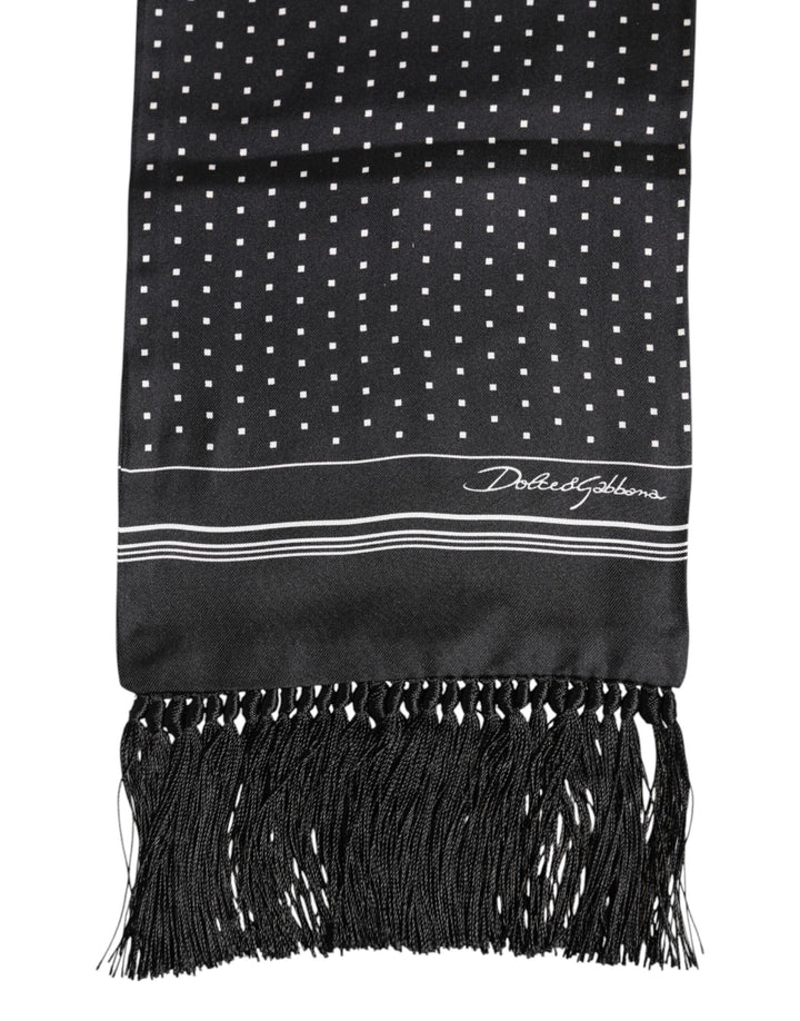 Dolce &amp; Gabbana Black White Polka Dot Fringes Foulard Scarf