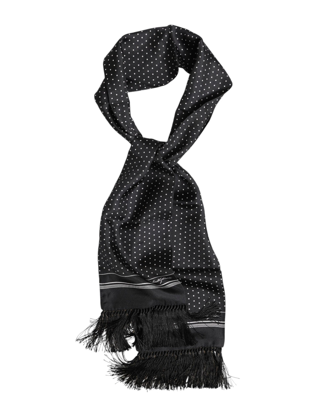 Dolce &amp; Gabbana Black White Polka Dot Fringes Foulard Scarf