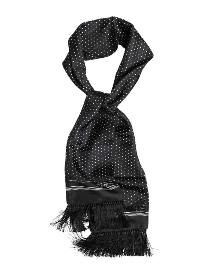 Dolce &amp; Gabbana Black White Polka Dot Fringes Foulard Scarf
