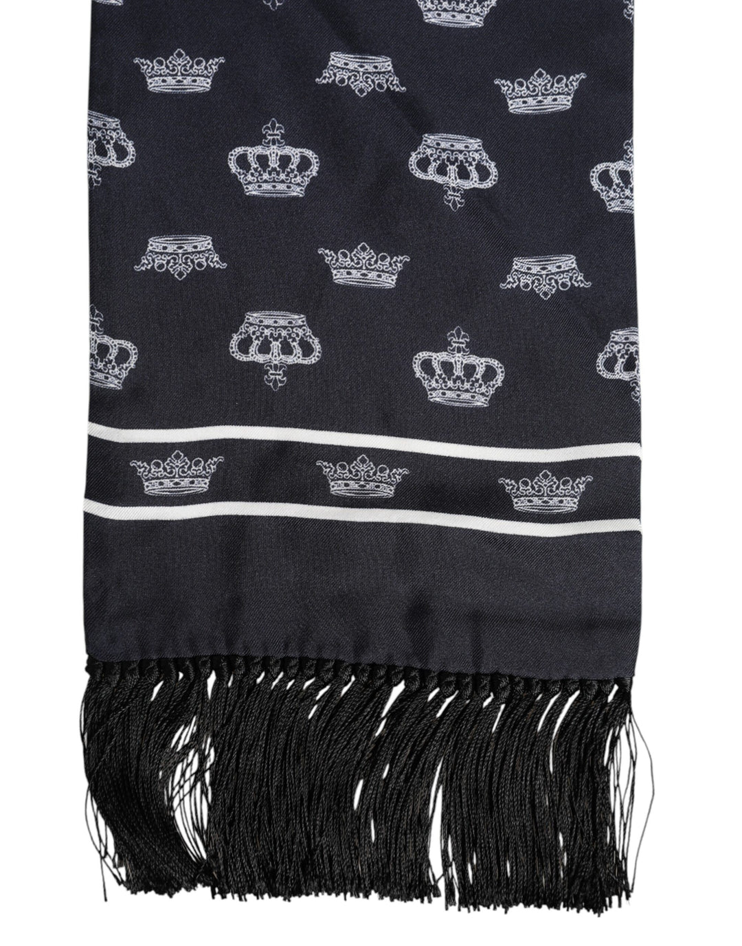 Dolce &amp; Gabbana Black Silk Crown Fringes Men Foulard Scarf