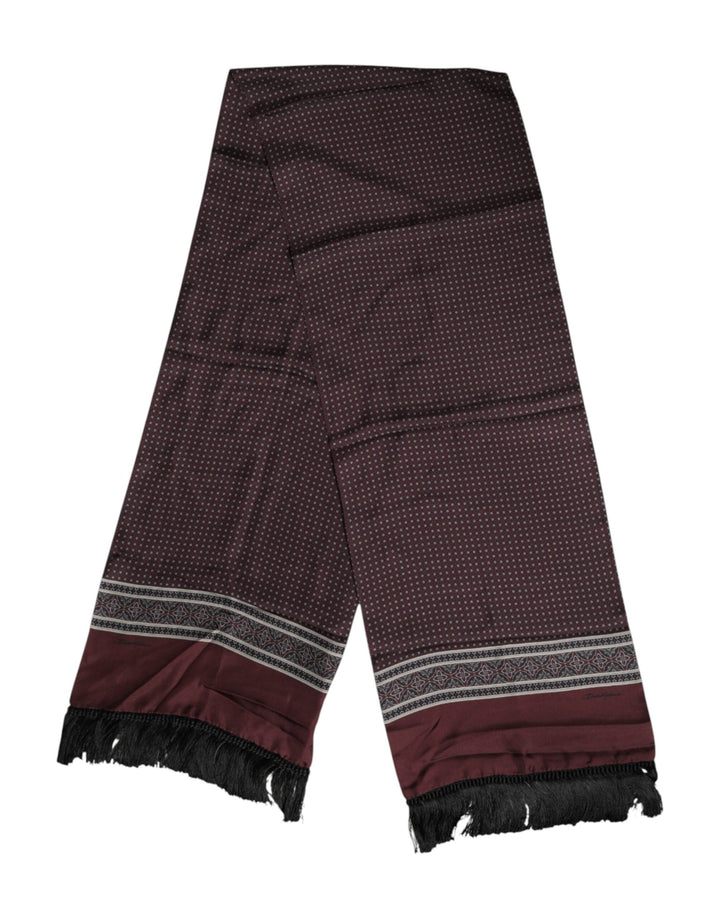 Dolce &amp; Gabbana Maroon Dotted Silk Fringes Foulard Scarf
