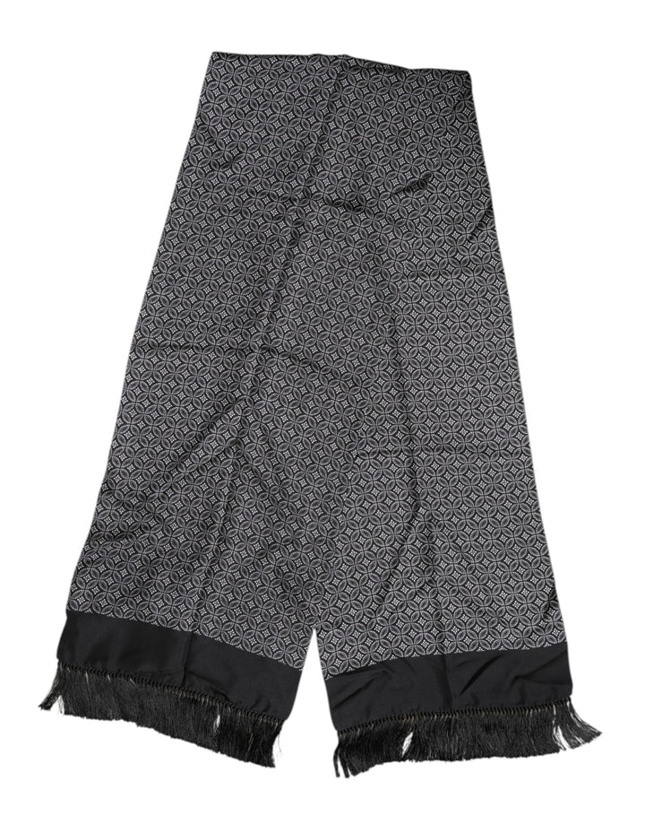 Dolce &amp; Gabbana Black Patterned Fringes Men Foulard Scarf