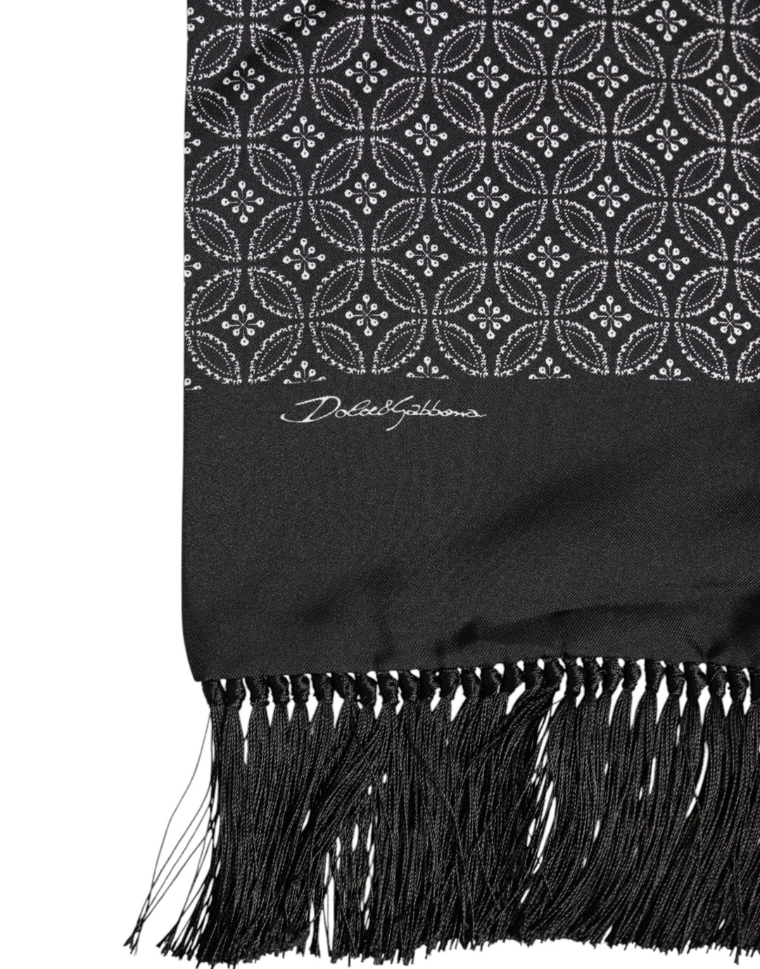 Dolce &amp; Gabbana Black Patterned Fringes Men Foulard Scarf