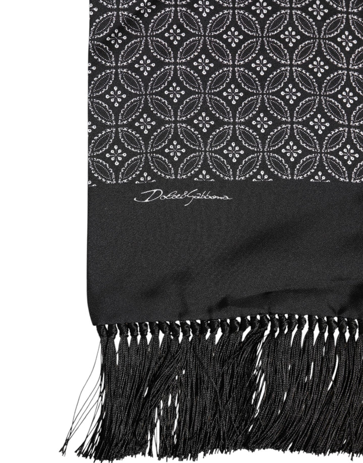 Dolce &amp; Gabbana Black Patterned Fringes Men Foulard Scarf