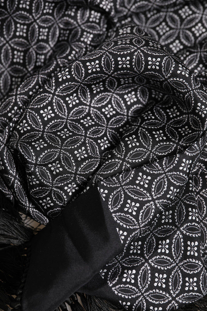 Dolce &amp; Gabbana Black Patterned Fringes Men Foulard Scarf