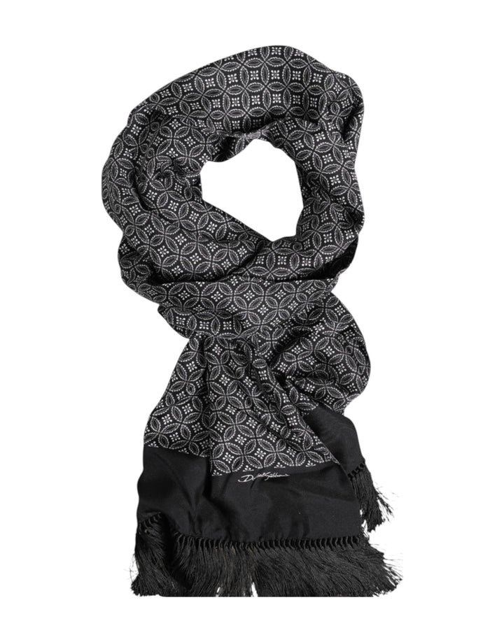 Dolce &amp; Gabbana Black Patterned Fringes Men Foulard Scarf