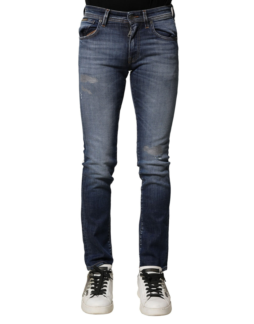 Dolce &amp; Gabbana Blue Washed Cotton Slim Fit Men Denim Jeans