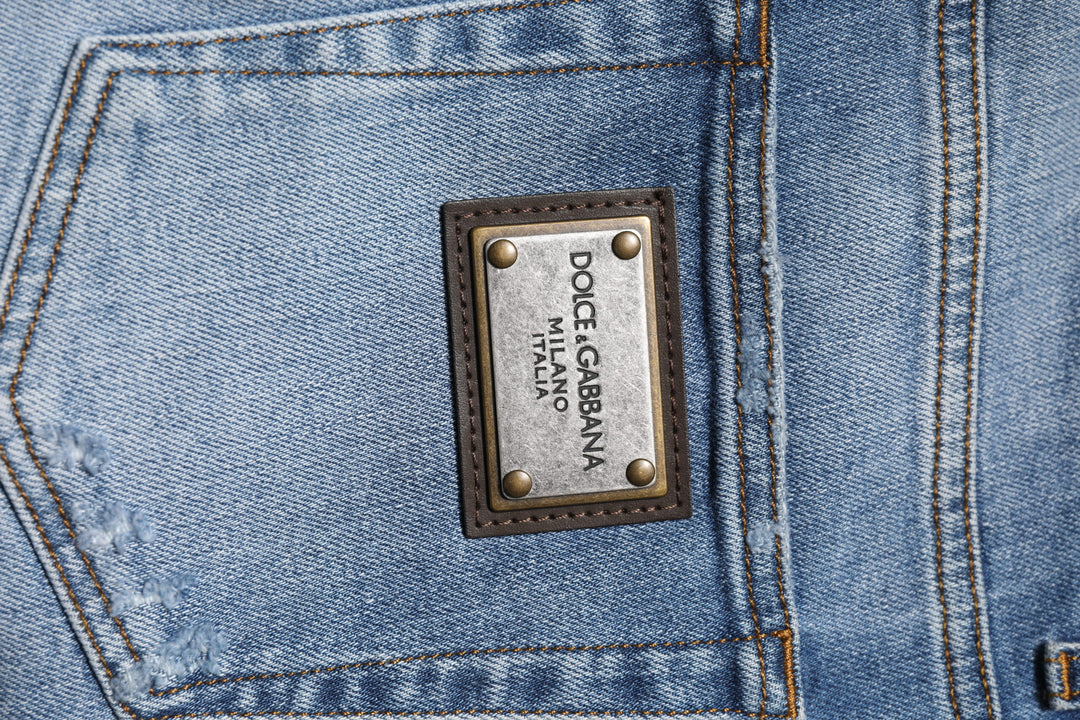 Dolce &amp; Gabbana Blue Washed Cotton Skinny Men Denim Jeans