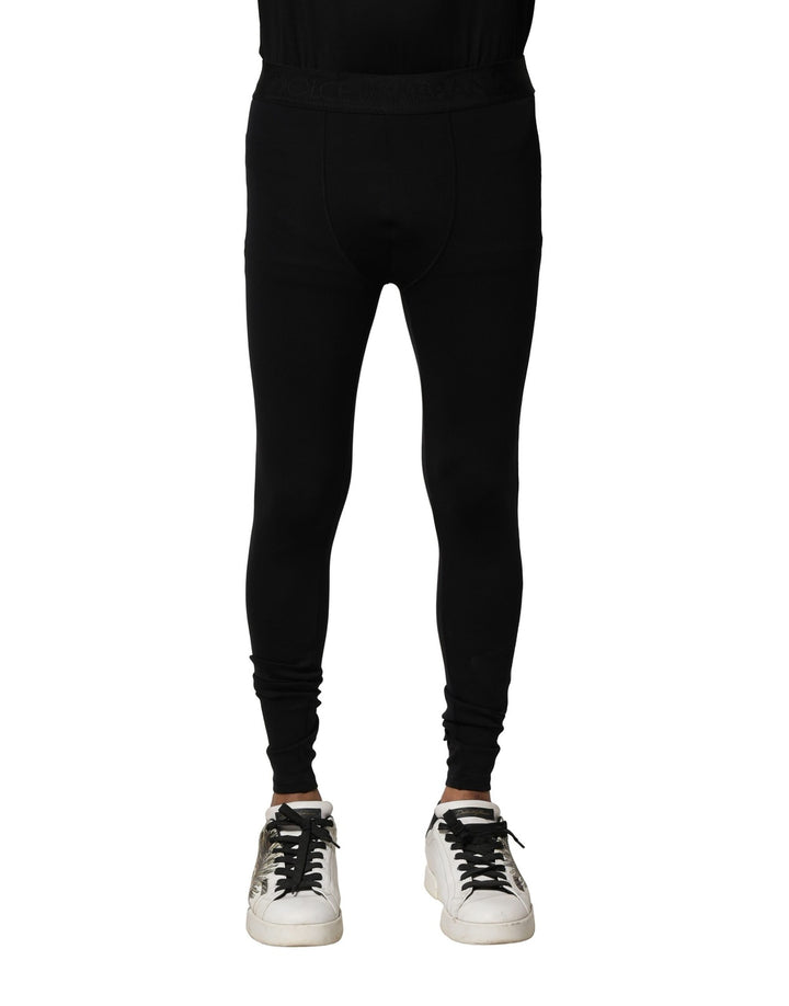 Dolce &amp; Gabbana Black Nylon Elastic Logo Men Leggings Pants