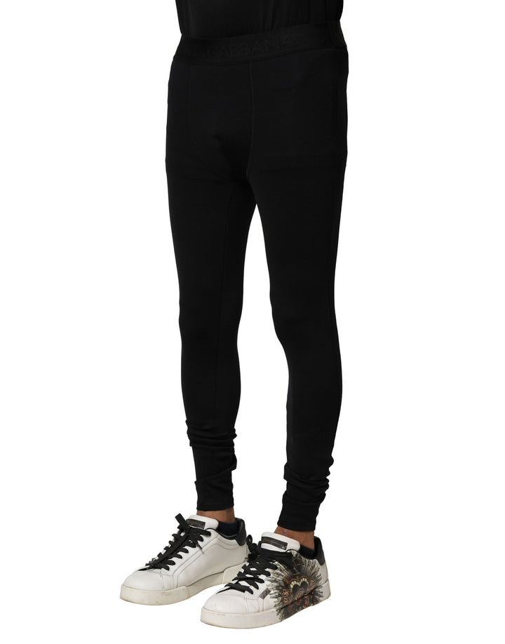 Dolce &amp; Gabbana Black Nylon Elastic Logo Men Leggings Pants