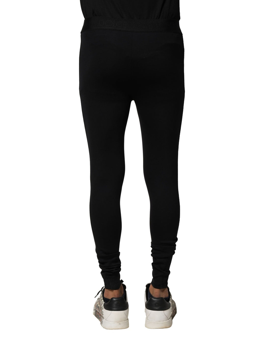 Dolce &amp; Gabbana Black Nylon Elastic Logo Men Leggings Pants
