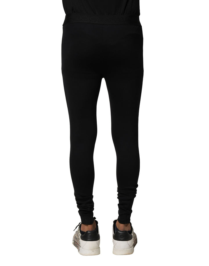 Dolce &amp; Gabbana Black Nylon Elastic Logo Men Leggings Pants