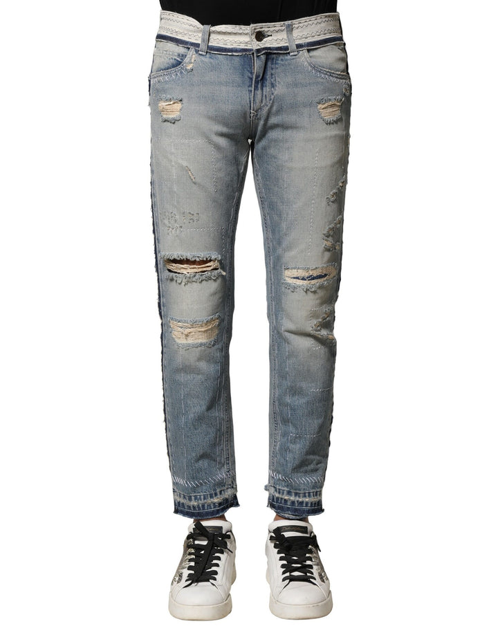 Dolce &amp; Gabbana Light Blue Tattered Straight Men Denim Jeans