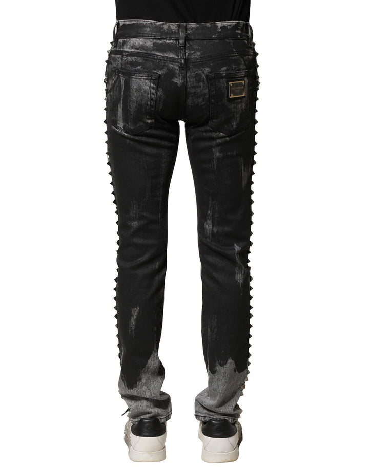 Dolce &amp; Gabbana Black Washed Embellished Skinny Denim Jeans