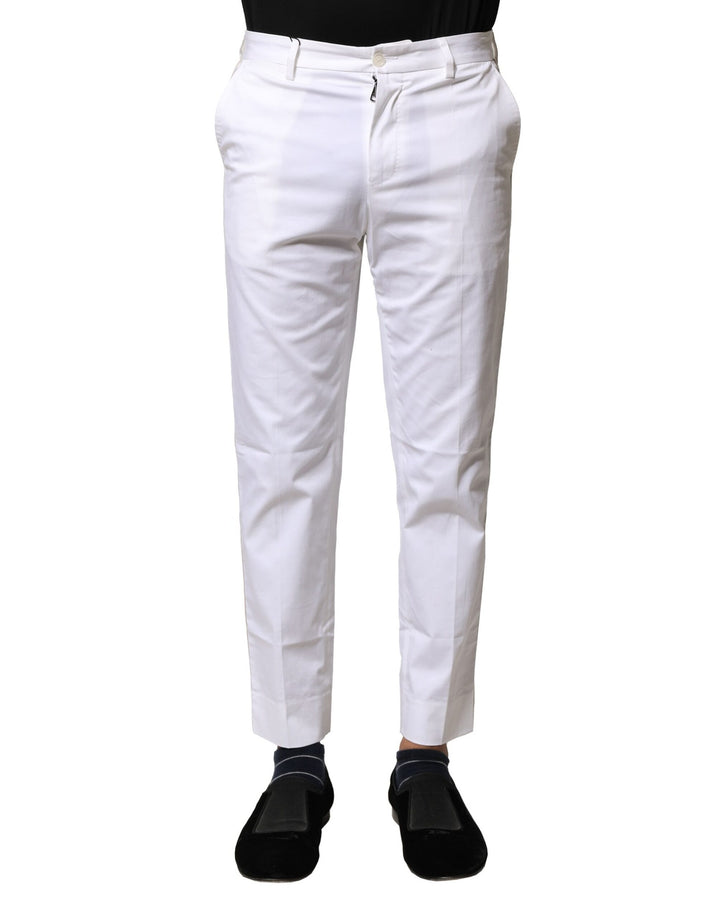 Dolce &amp; Gabbana White Cotton Straight Logo Men Pants
