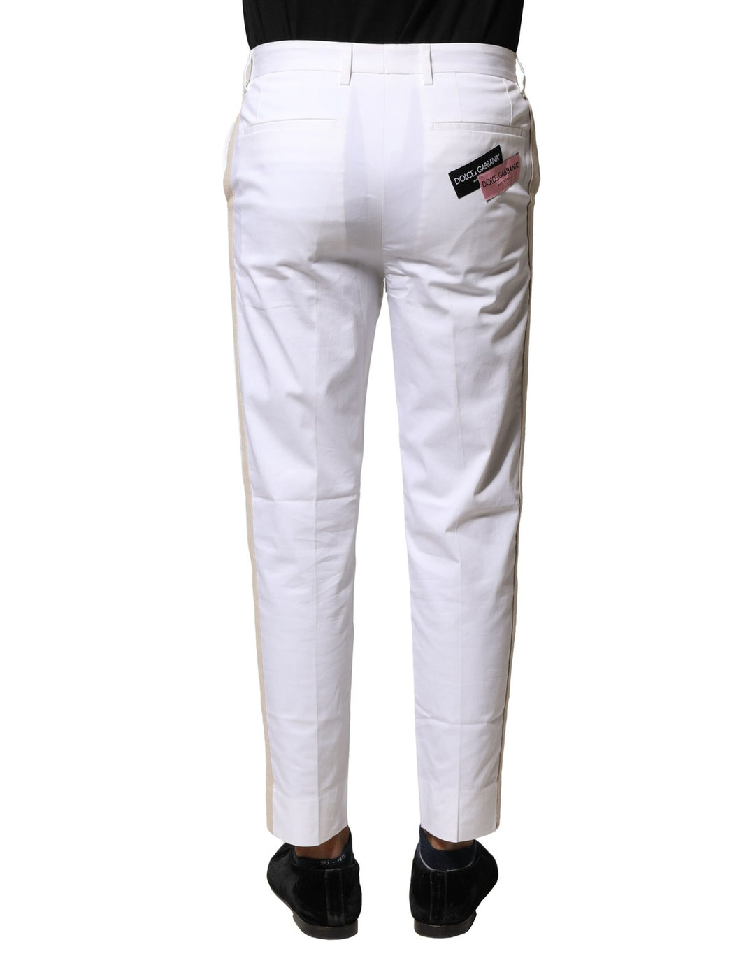 Dolce &amp; Gabbana White Cotton Straight Logo Men Pants