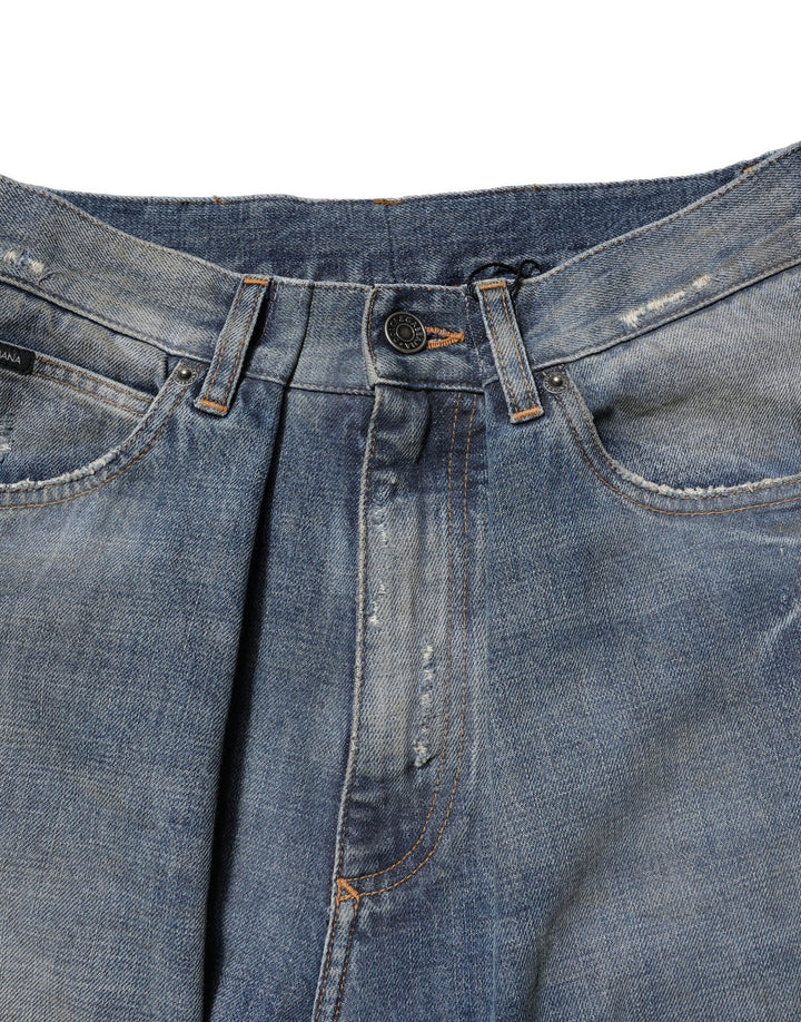 Dolce &amp; Gabbana Blue Cotton Tattered Men Denim Jeans